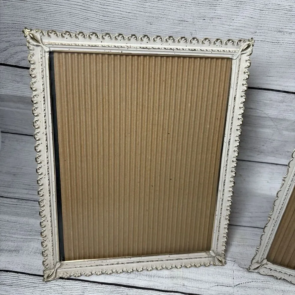 Vintage Ornate Metal Picture Frames Lot 2 8x10 White Gold Filigree MCM Regency